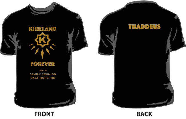 Kirkland Reunion T-shirts with customized name on back